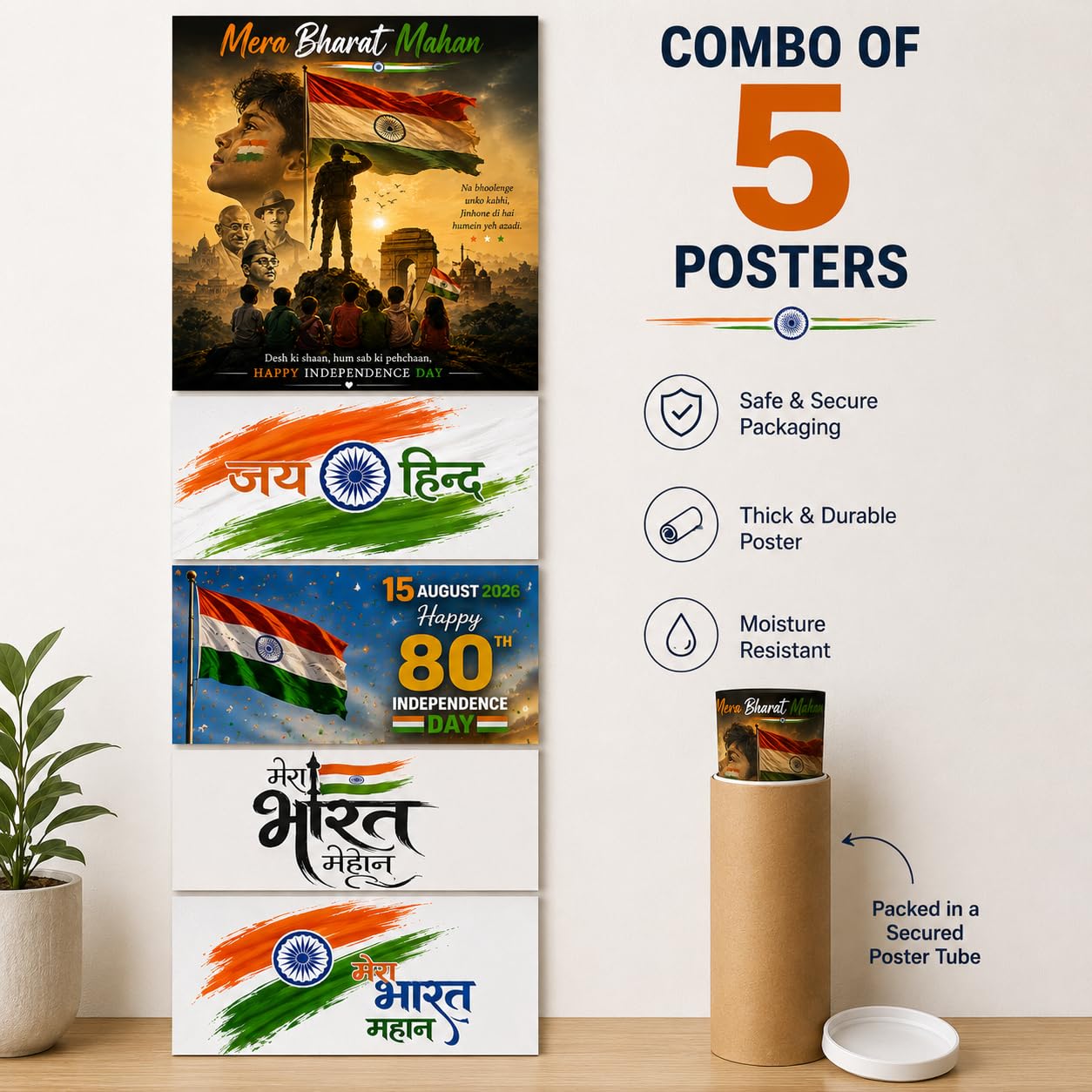 80th Independence Day 2026 Poster Combo A3 HD Wall Decor | Pack of 5
