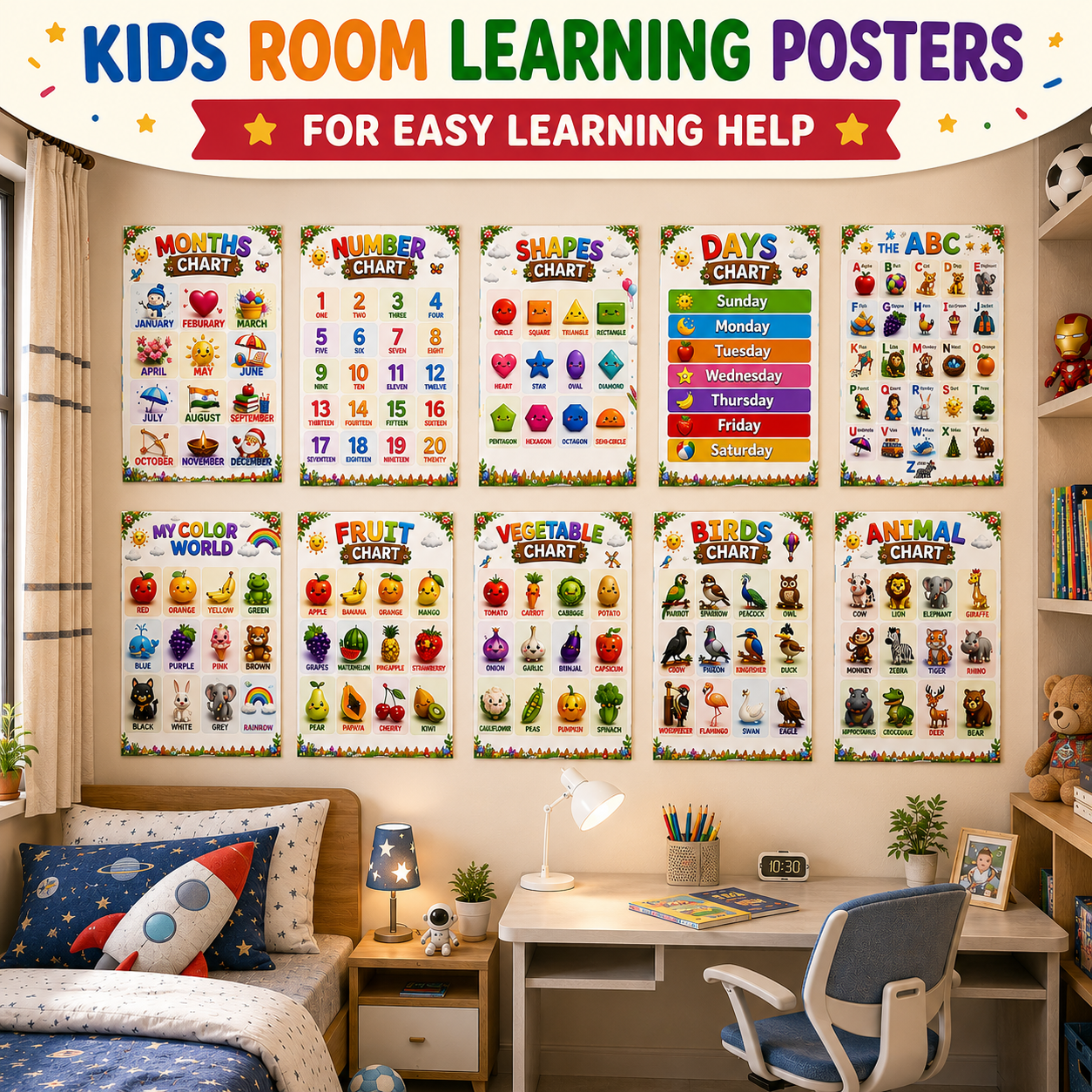 My First Learning Charts Set – 10 Educational Posters for Kids (A3 Size)