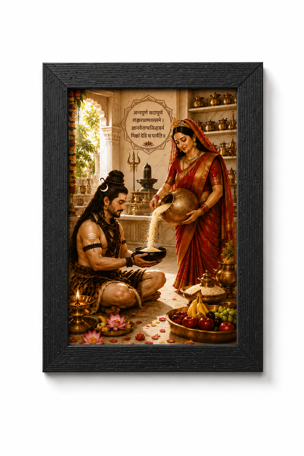Maa Annapurna Giving Bhiksha to Lord Shiva – Premium Devotional Kitchen Wall Art Print