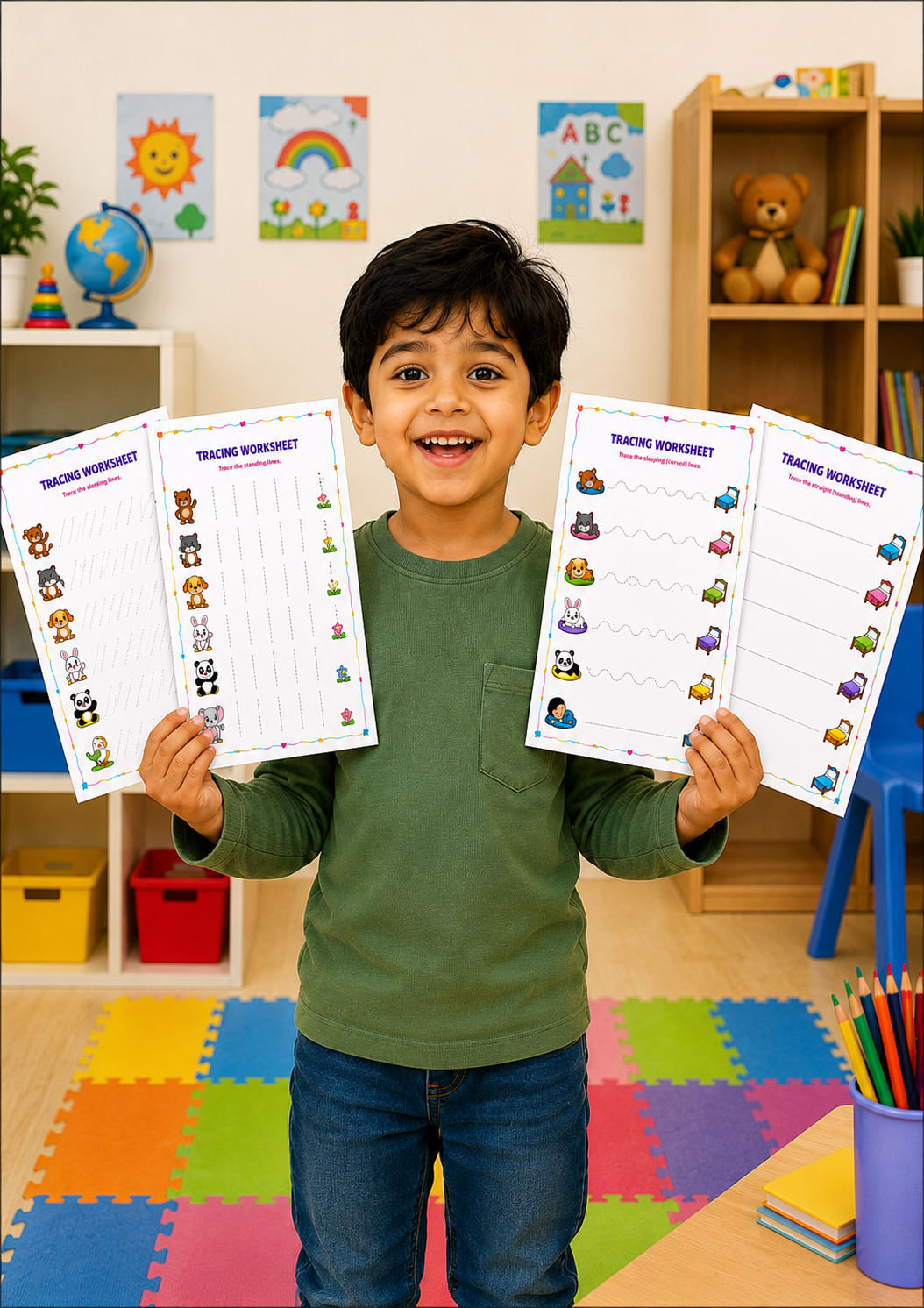 Preschool Tracing Worksheets for Kids | 40 Reusable Pre-Writing Practice Sheets | Slanting, Sleeping & Standing Lines | Ages 2–5 | A Fable World